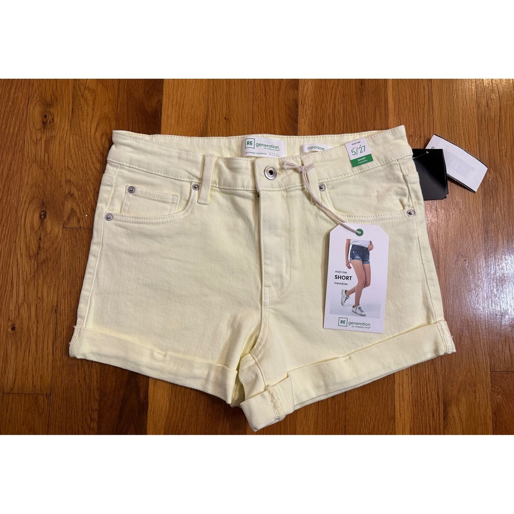 REgeneration Celebrity Pink Meadow Yellow Mid Rise Cuffed Denim Shorts 5/27 NWT